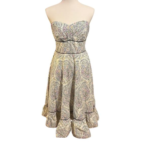 Anthropologie Girls from Savoy Swirled Paisley Strapless Dress Size 8 Fit Flare - Picture 1 of 13